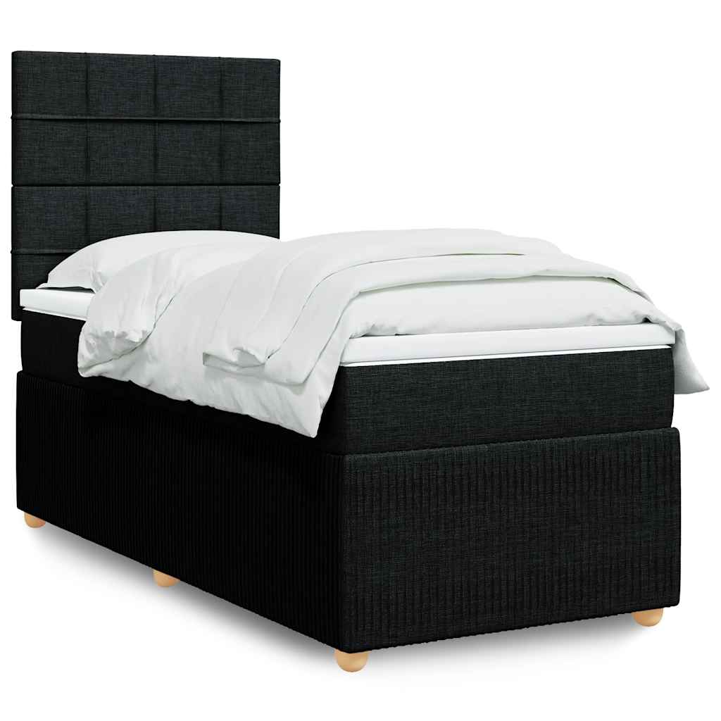 vidaXL Cama box spring con colchón tela negro 90x200 cm