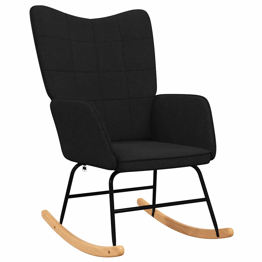 vidaXL Silla mecedora con reposapiés tela negro - Image 4