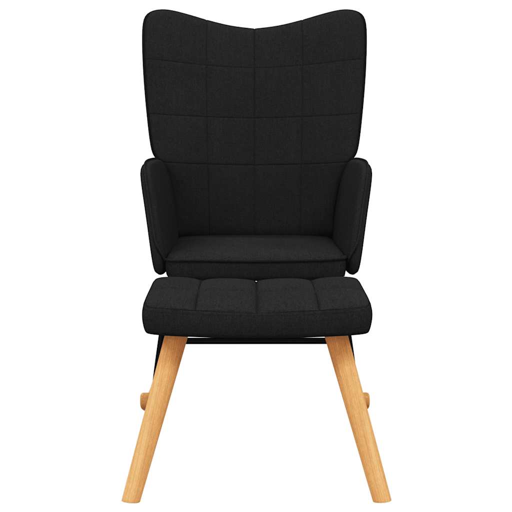 vidaXL Silla mecedora con reposapiés tela negro - Image 3