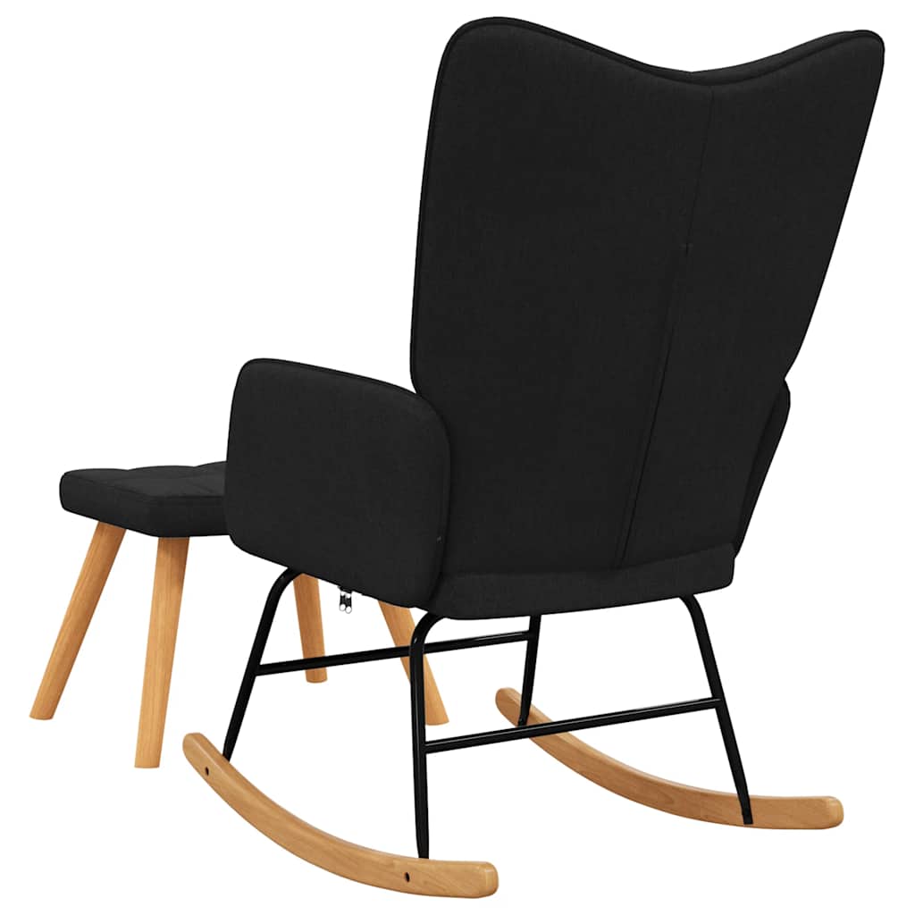 vidaXL Silla mecedora con reposapiés tela negro - Image 6