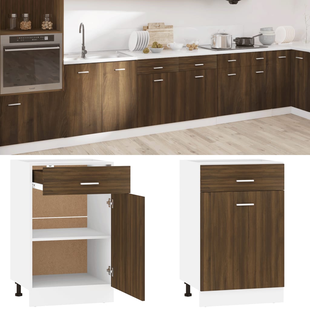 vidaXL Mueble bajo con cajón "Lyon" de, roble marrón, 50x46x81,5 cm, madera de ingeniería