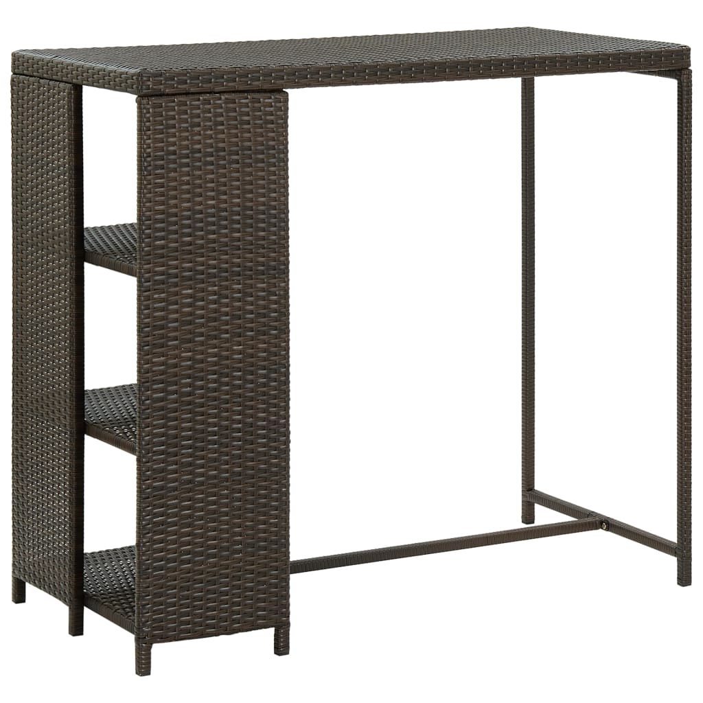 vidaXL Mesa bar estante almacenaje 120x60x110cm ratán sintético marrón