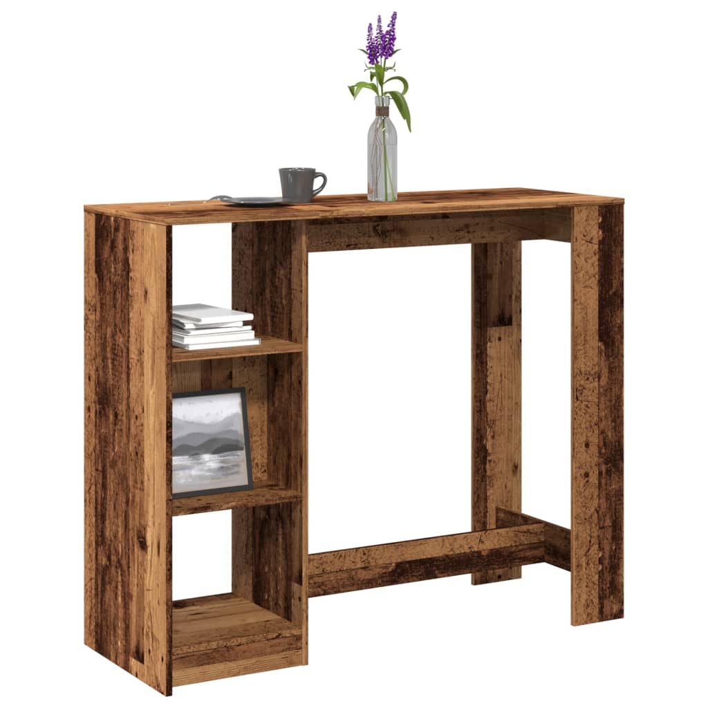 vidaXL Mesa bar con estante madera envejecida 124x46x103,5 cm