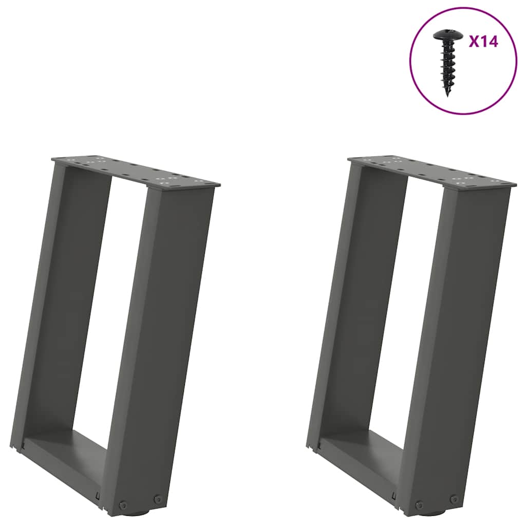 vidaXL Patas para mesa de centro en forma de U (2 unidades), antracita, 38 x (42-43) cm, acero