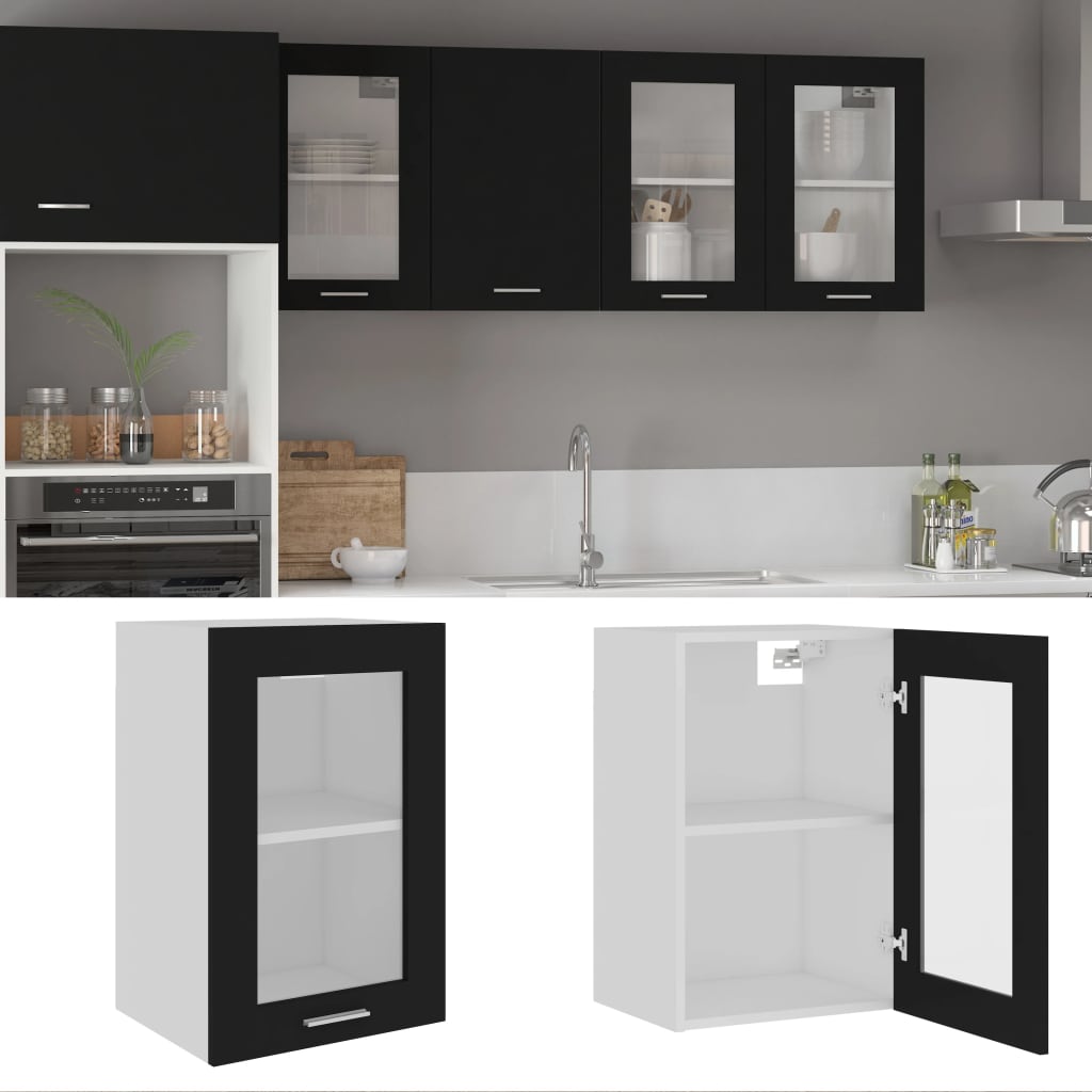 vidaXL Vitrina colgante de madera maciza "Lyon", color negro, 40 x 31 x 60 cm