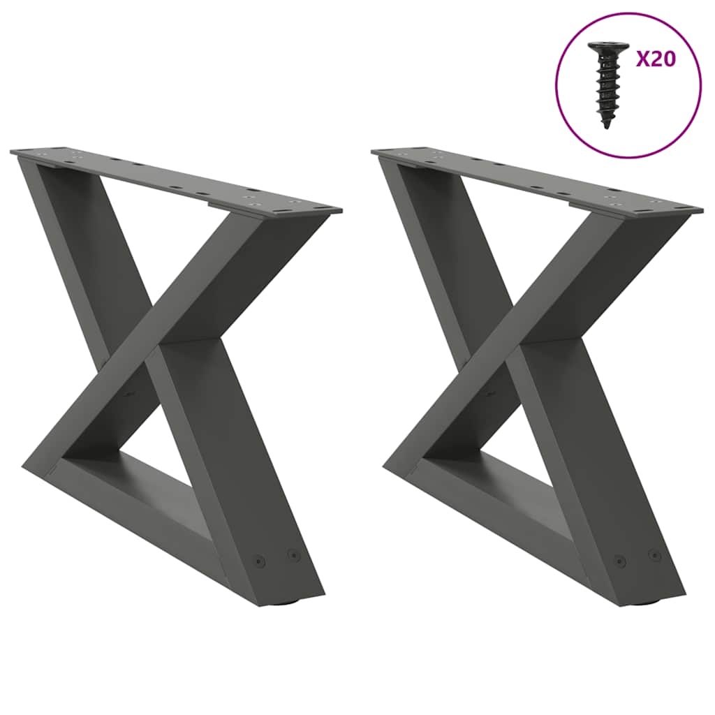 vidaXL Patas para mesa de centro (2 unidades), antracita, 60 x (30-31,3) cm, acero