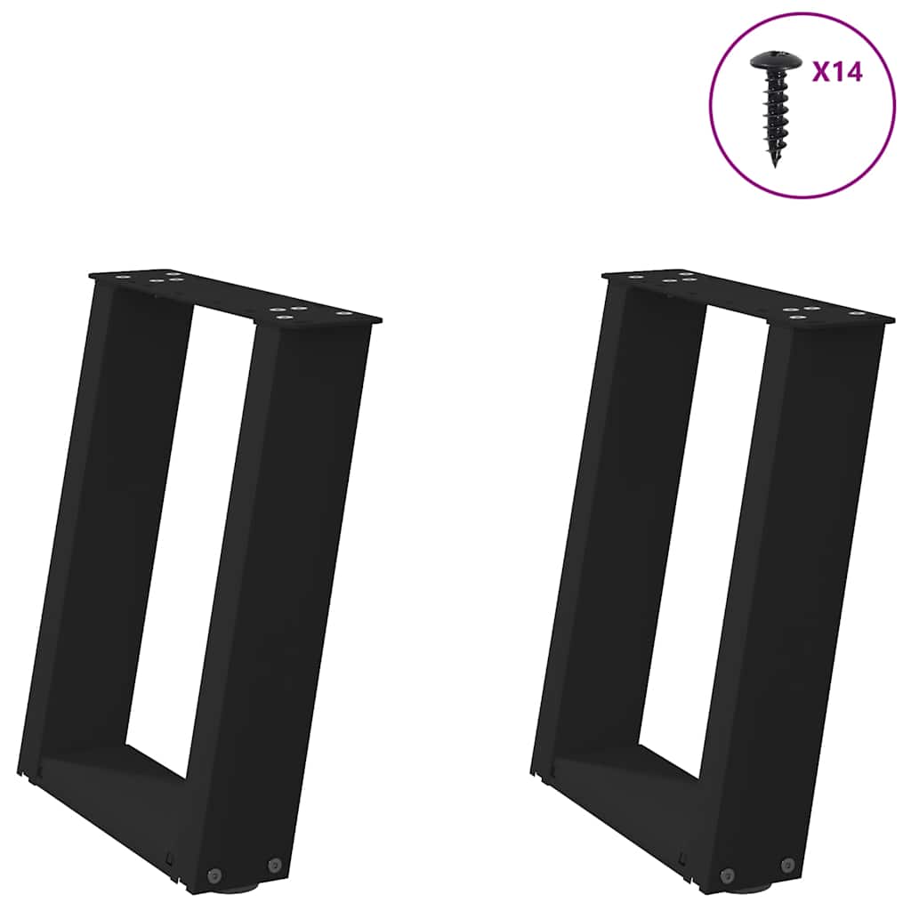 vidaXL Patas para mesa de centro en forma de U (2 unidades), color negro, 38 x (42-43) cm, acero