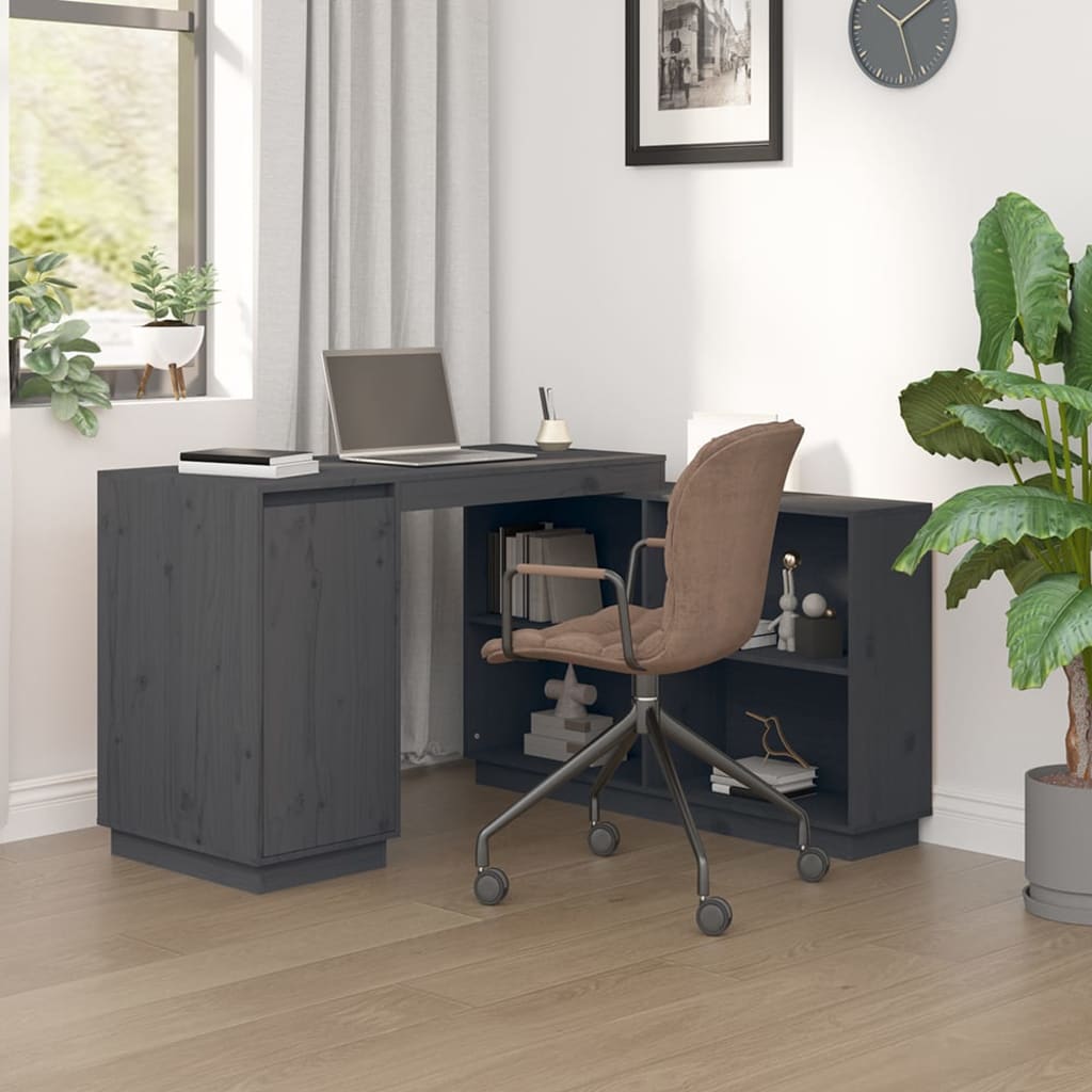 vidaXL Escritorio de madera maciza de pino gris 110x50x75 cm