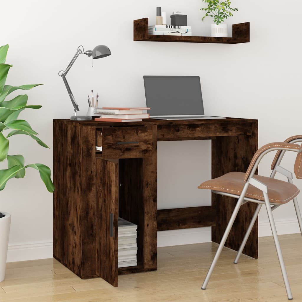 vidaXL Escritorio madera contrachapada roble ahumado 100x49x75 cm - Image 3