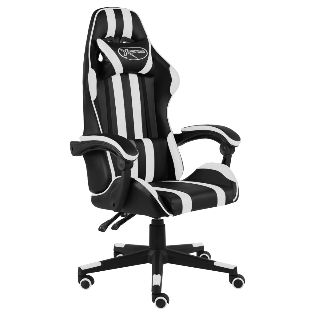 vidaXL Silla gaming de cuero sintético negro y blanco