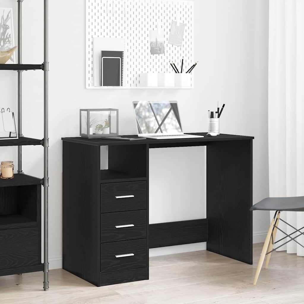 vidaXL Escritorio con cajones contrachapada roble negro 102x50x76 cm