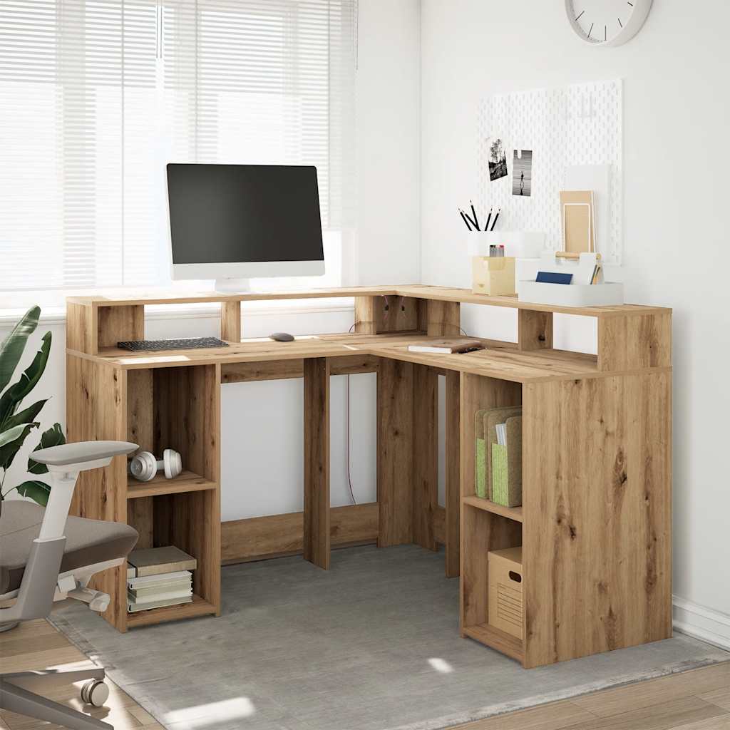 vidaXL Escritorio con luz LED madera ingeniería artisian 130x130x91 cm
