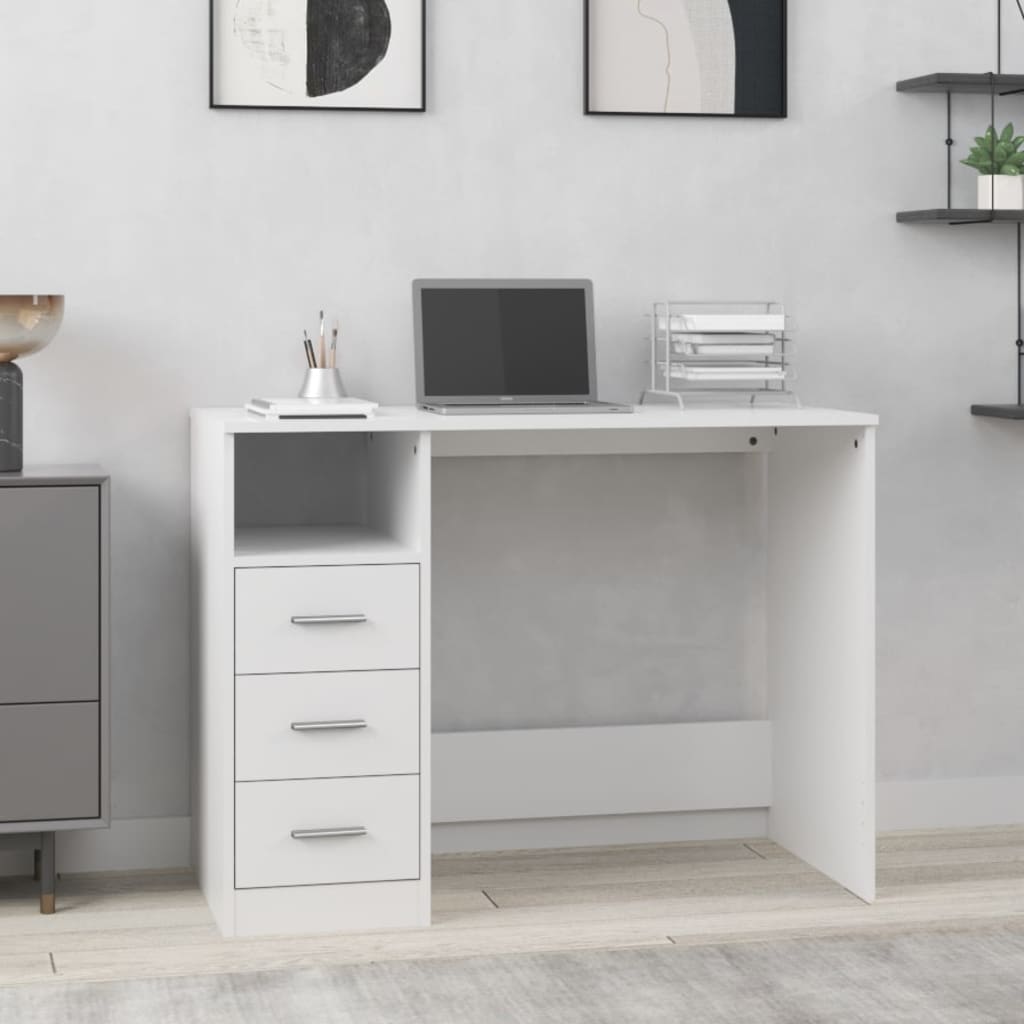 vidaXL Escritorio cajones madera contrachapada blanco 102x50x76 cm