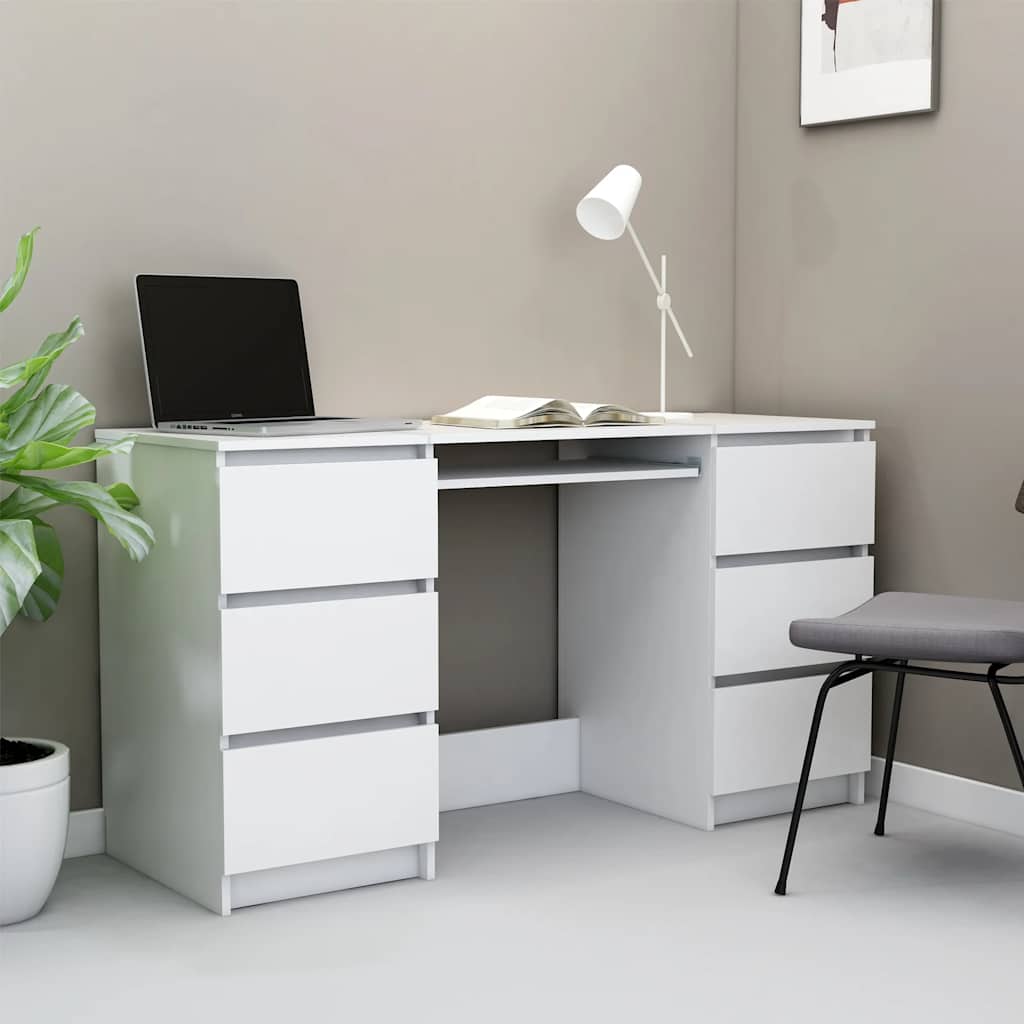 vidaXL Escritorio de madera contrachapada blanco 140x50x77 cm