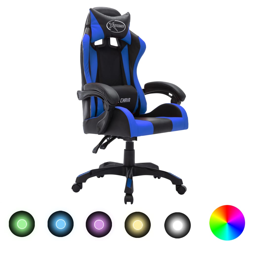 vidaXL Silla gaming con luces LED RGB cuero sintético azul y negro