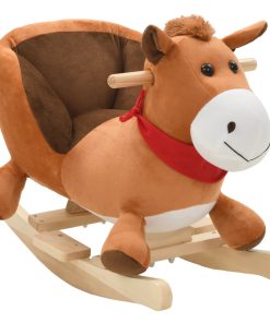 vidaXL Caballo balancín de peluche con respaldo marrón 60x32x50 cm