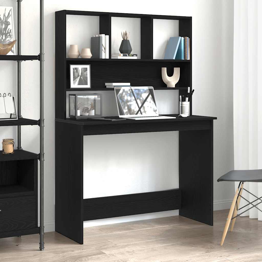 vidaXL Escritorio con estantes contrachapada roble negro 102x45x148cm
