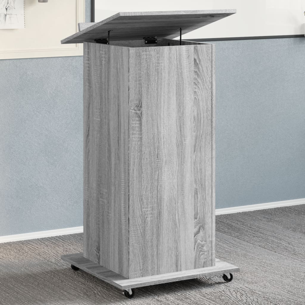 vidaXL Atril con ruedas y cajón madera gris Sonoma 55x55x107 cm