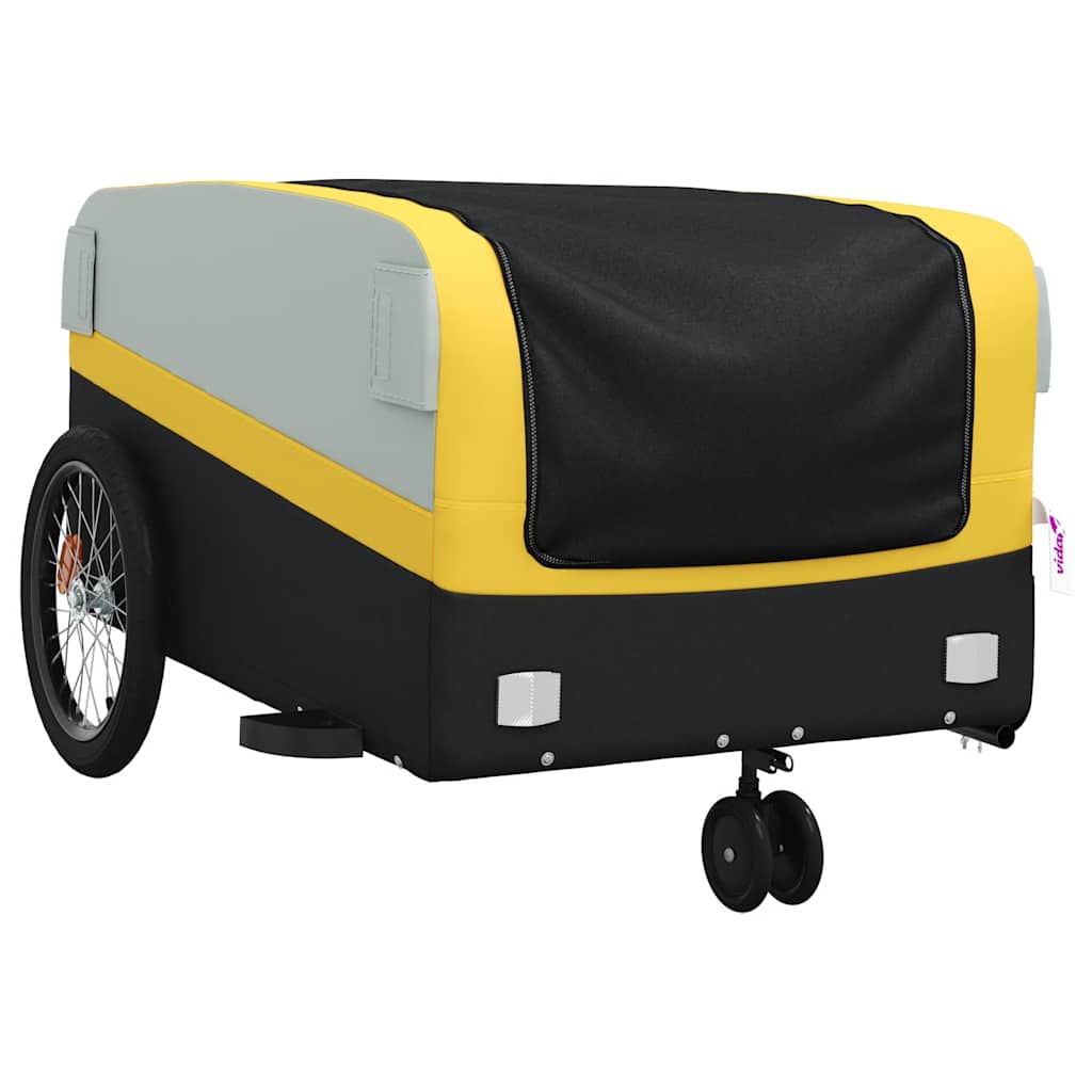 vidaXL Remolque para bicicleta hierro negro y amarillo 45 kg - Image 4