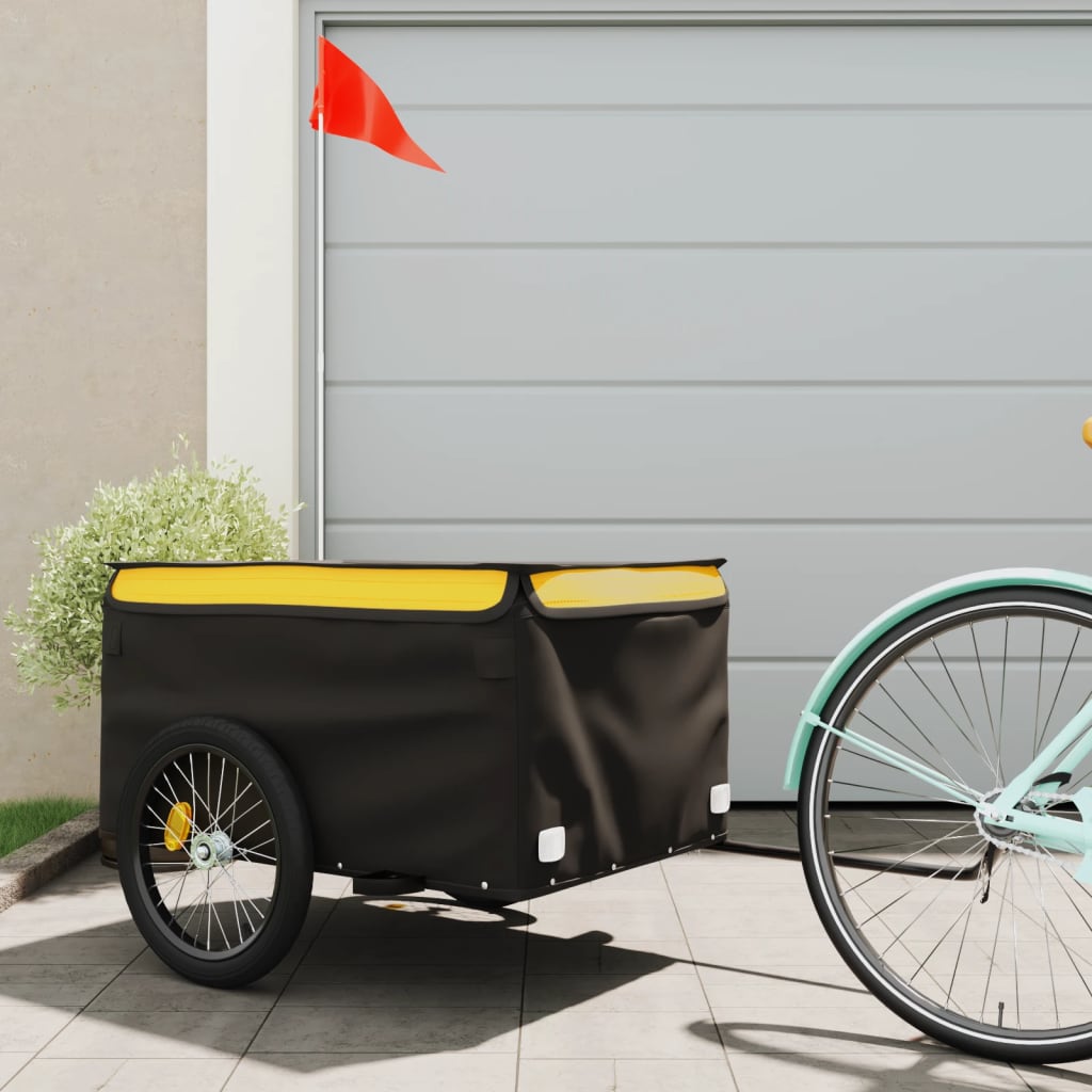 vidaXL Remolque para bicicleta hierro negro y amarillo 45 kg