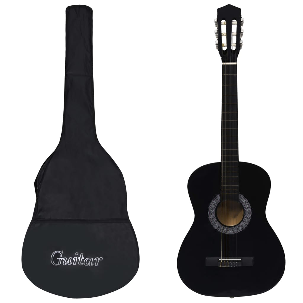 vidaXL Guitarra clásica para principiantes con funda negro 3/4 36"