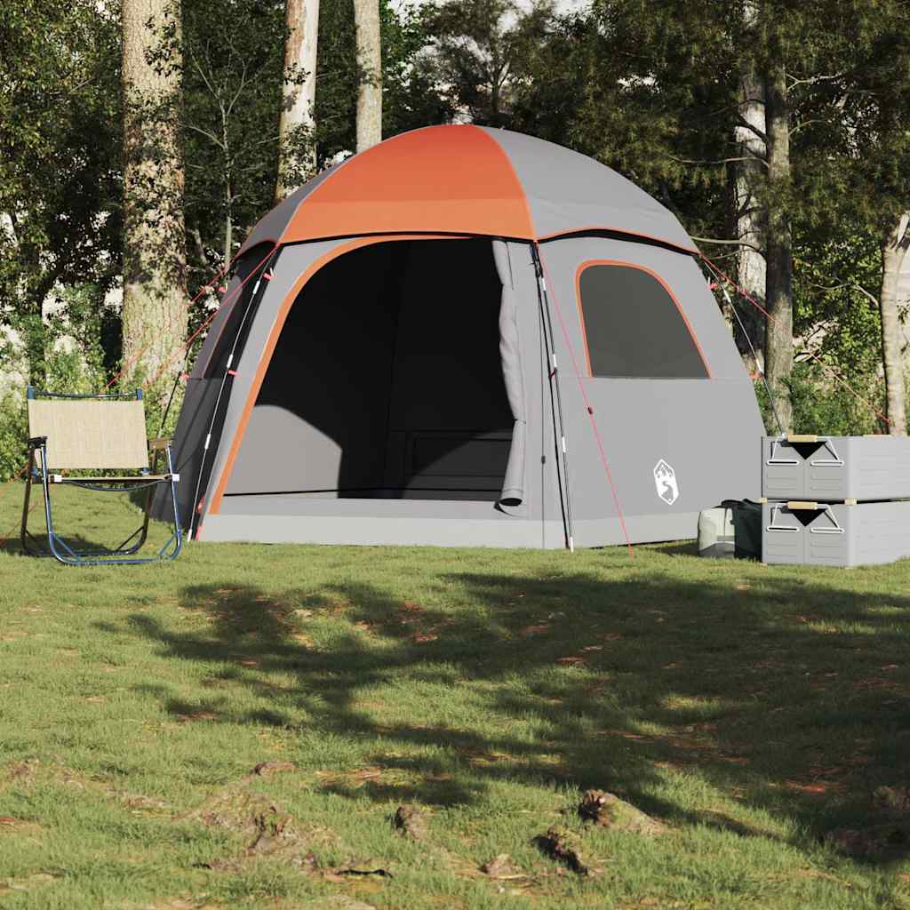 vidaXL Tienda familiar Igloo para 6 personas impermeable gris naranja
