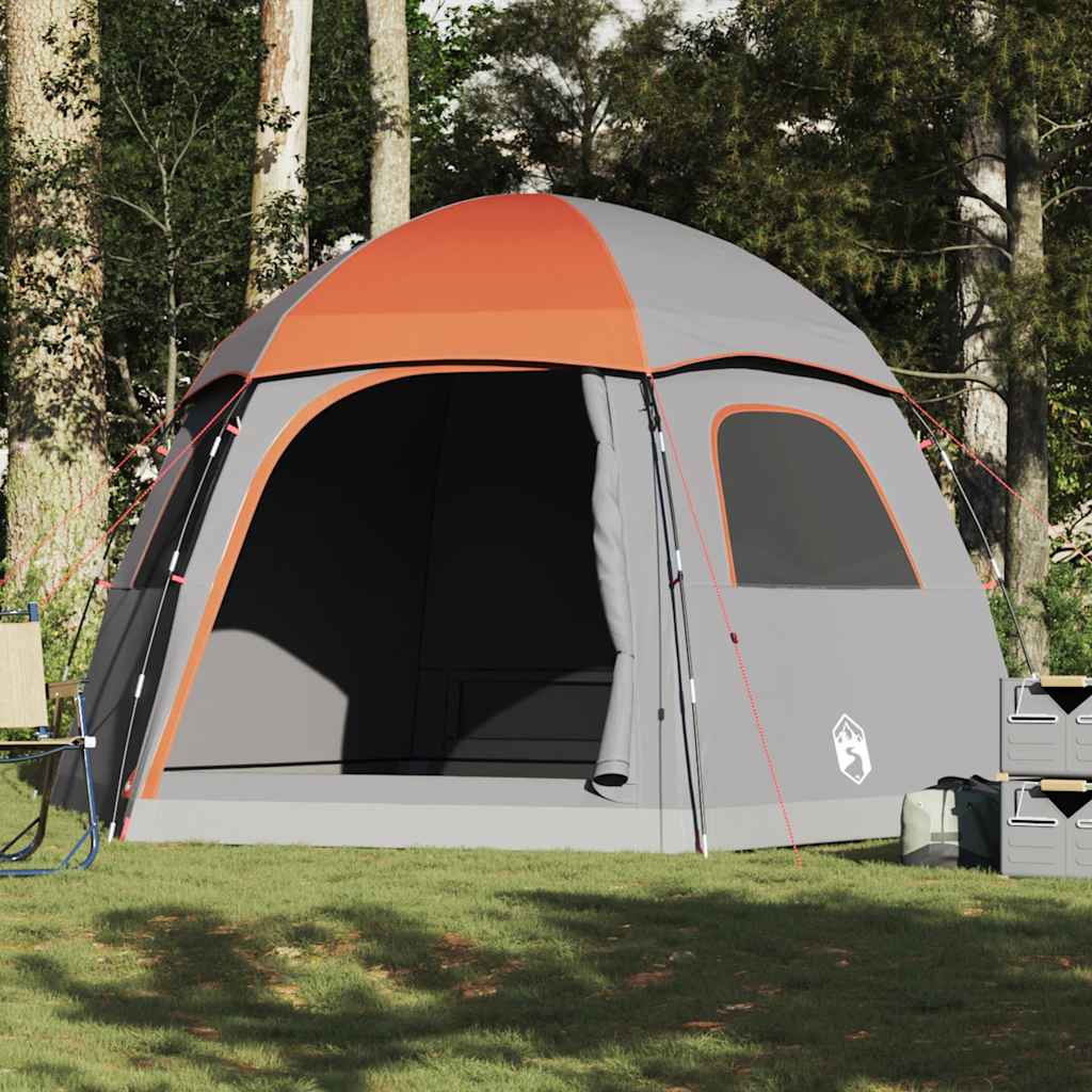 vidaXL Tienda familiar Igloo para 6 personas impermeable gris naranja - Image 4