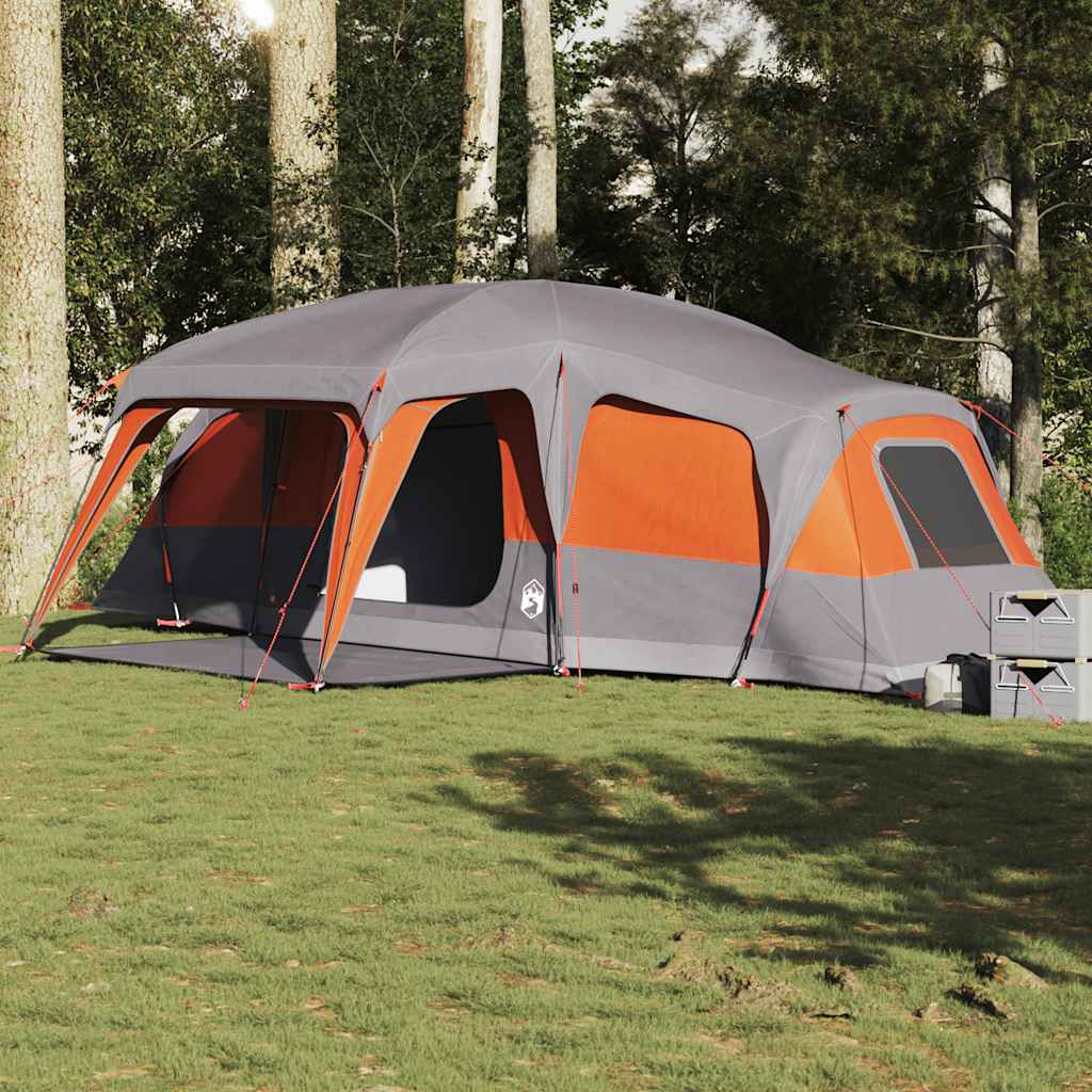 vidaXL Tienda familiar con porche 9 personas impermeable gris naranja