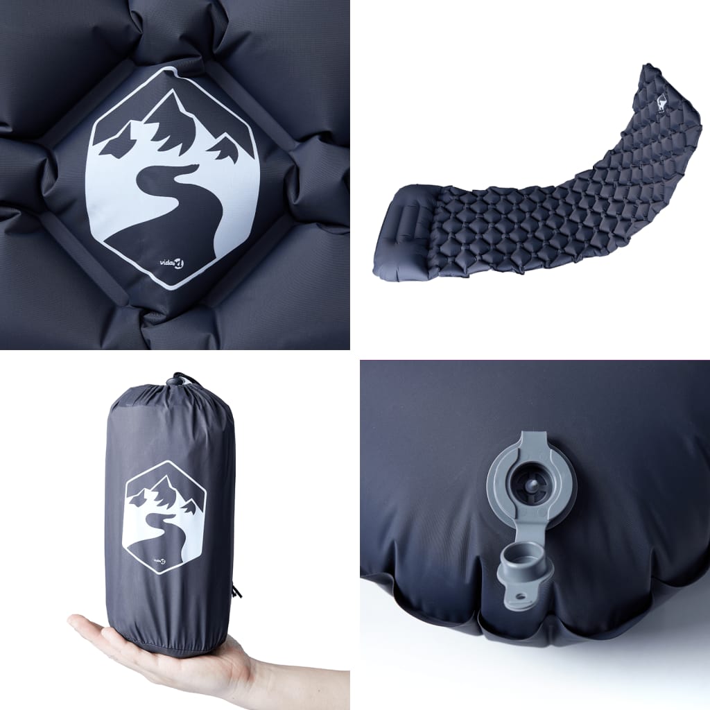 vidaXL Colchón de camping inflable con almohada 1 persona gris - Image 5
