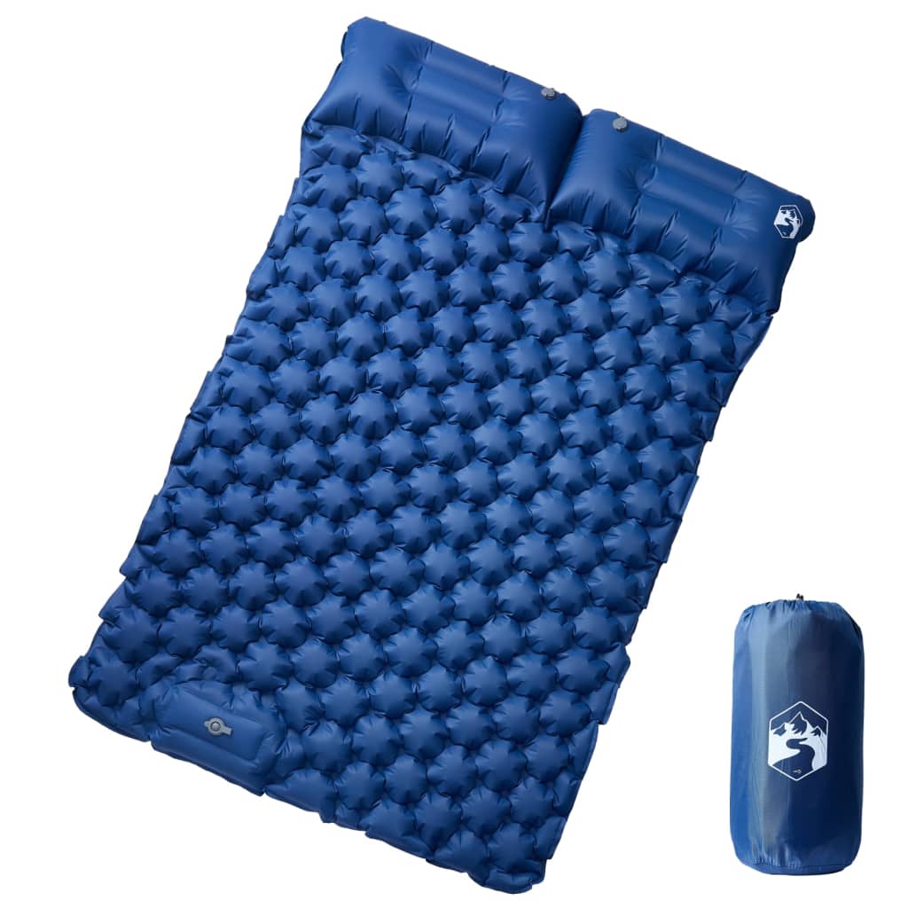 vidaXL Colchón de camping autoinflable con almohadas 2 personas azul