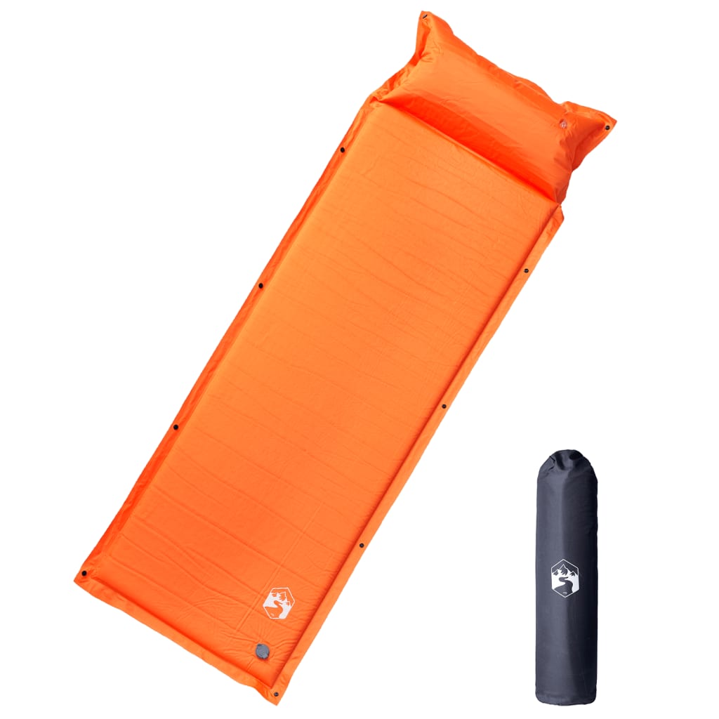 vidaXL Colchón de camping autoinflable con almohada 1 persona naranja