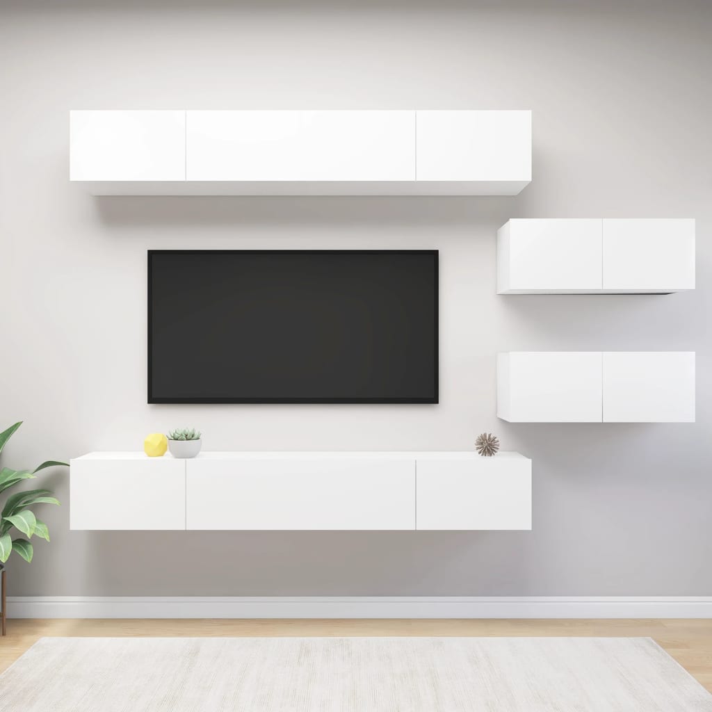 vidaXL Set de muebles de salón TV 6 piezas madera de ingeniería blanco