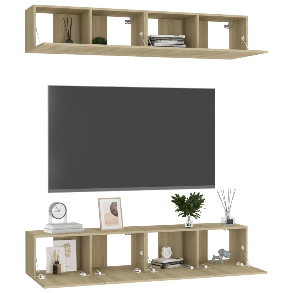 vidaXL Juego de muebles de salón 4 piezas roble Sonoma 80x30x30 cm - Image 3