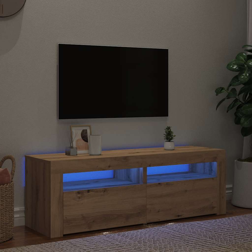 vidaXL Mueble de TV luces LED madera roble artisan 120x35x40 cm