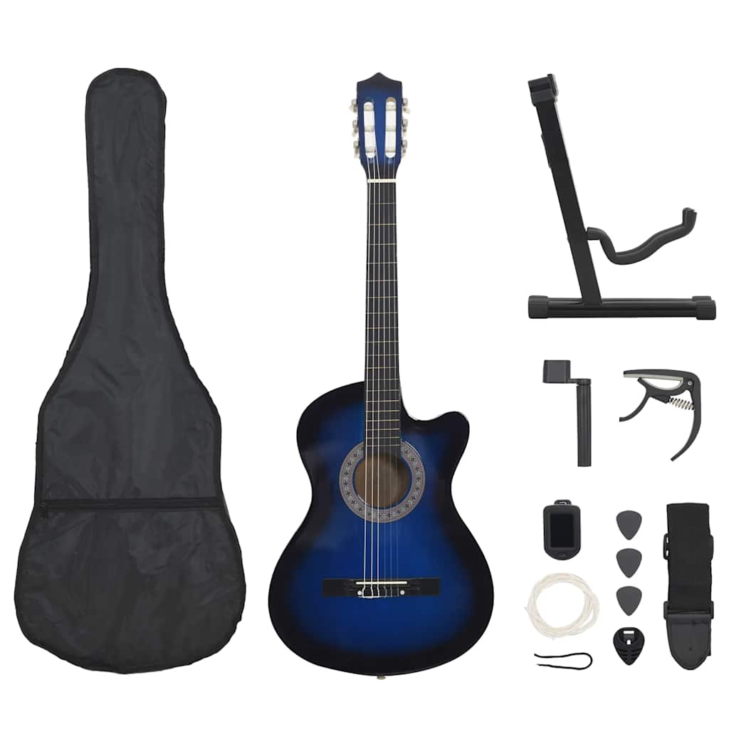 vidaXL Set de guitarra clásica occidental 12 pzas 6 cuerdas azul 38"
