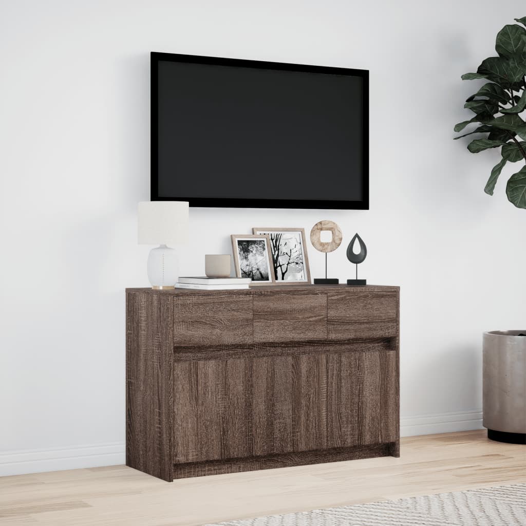 vidaXL Mueble de TV LED madera ingeniería marrón roble 91x34x61 cm - Image 4
