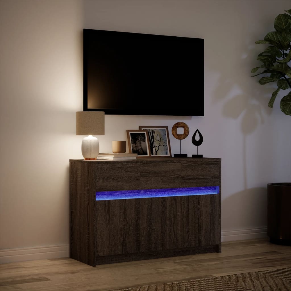 vidaXL Mueble de TV LED madera ingeniería marrón roble 91x34x61 cm - Image 5