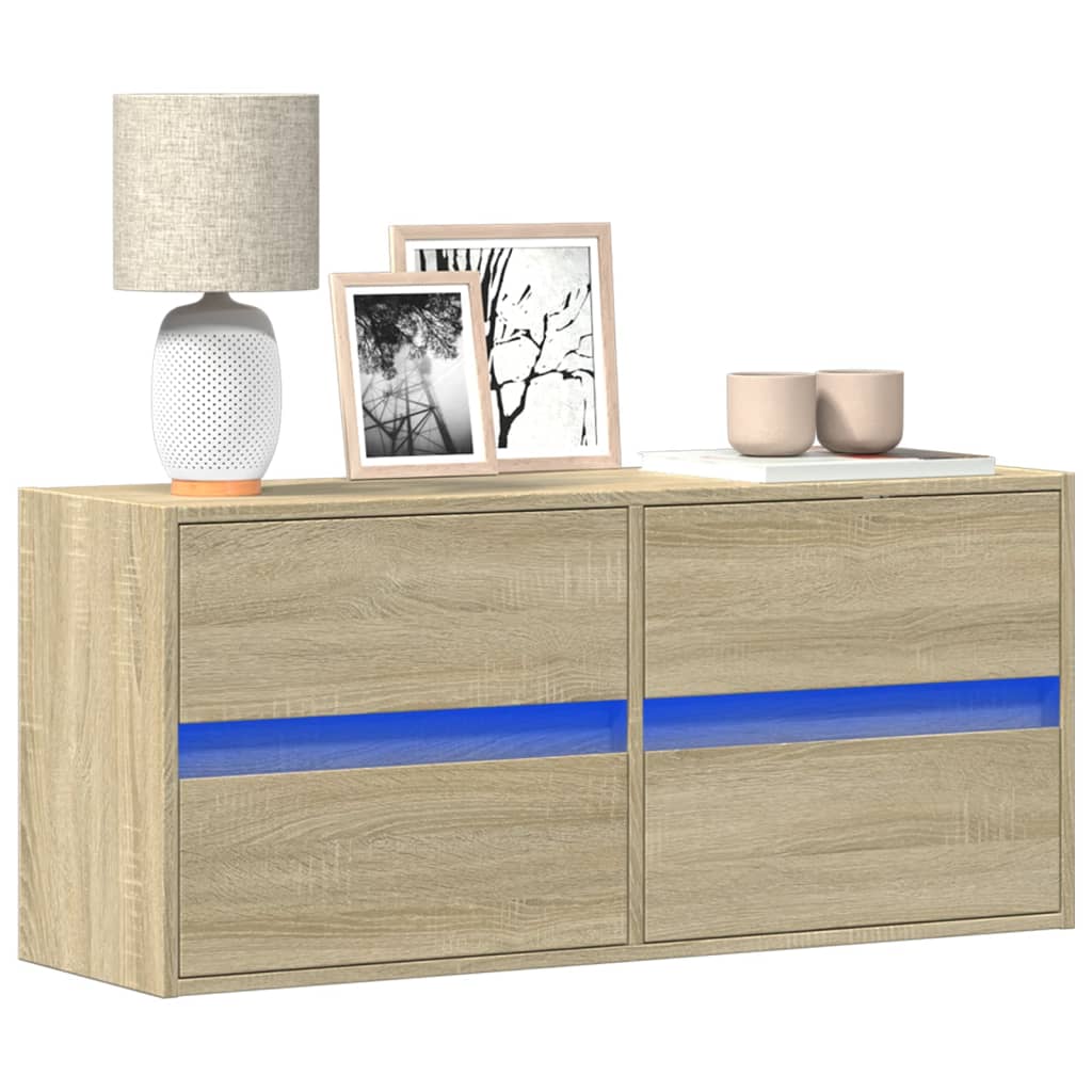 vidaXL Mueble de TV de pared con luces LED roble Sonoma 100x31x45 cm