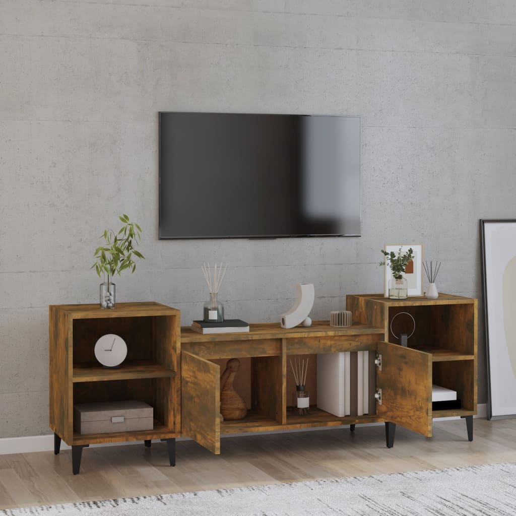 vidaXL Mueble para TV madera contrachapada roble ahumado 160x35x55 cm - Image 3