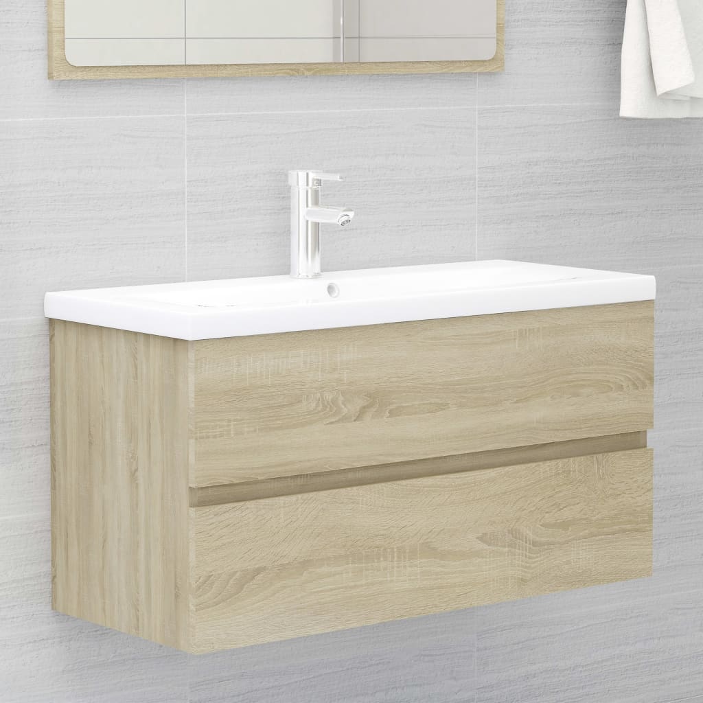 vidaXL Waschbeckenunterschrank Sonoma-Eiche 90x38,5x45cm Holzwerkstoff
