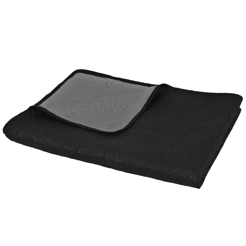 vidaXL Zweiseitige Tagesdecke Gesteppt 230 x 260 cm Grau und Schwarz - Image 4