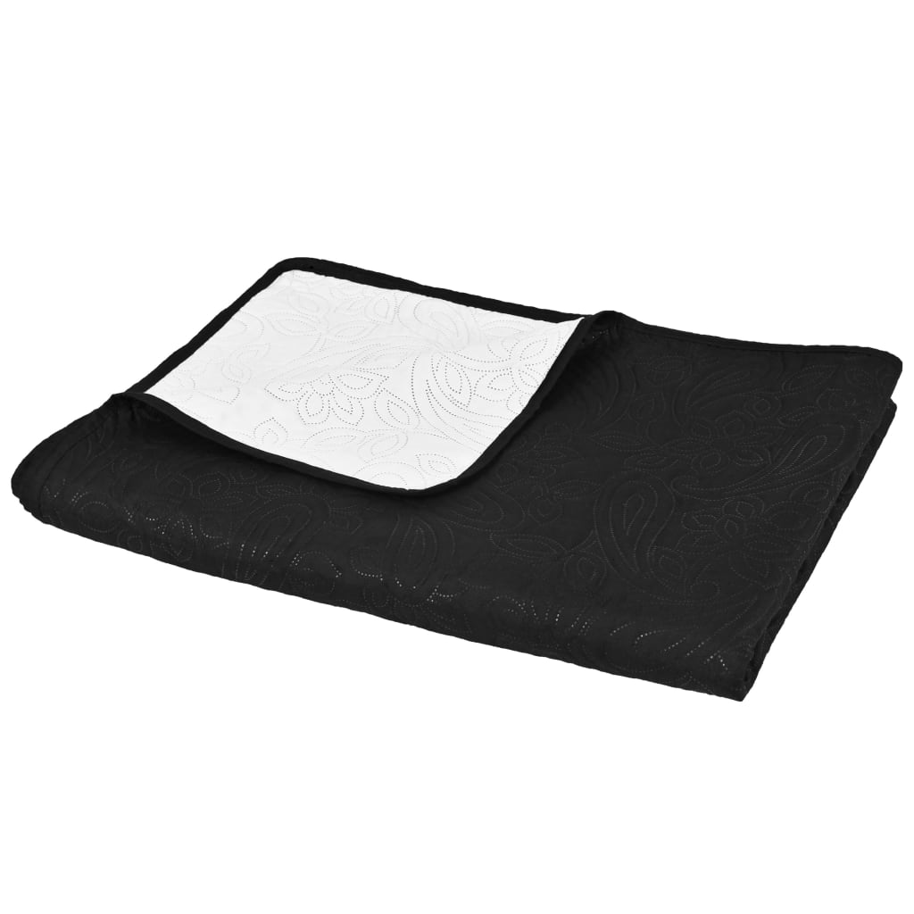 vidaXL Zweiseitige Tagesdecke Gesteppt 170 x 210 cm Schwarz und Weiß - Image 4