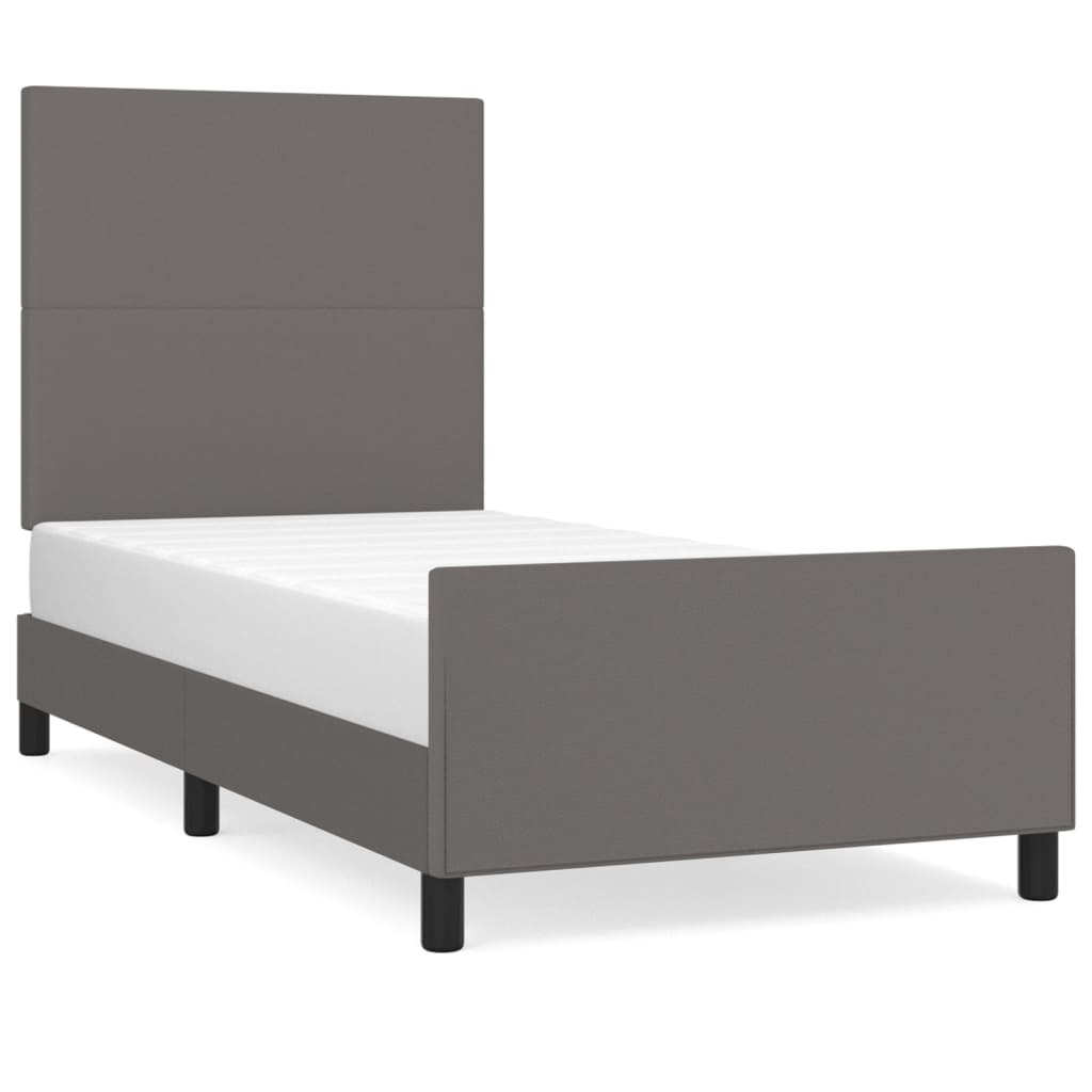 vidaXL Bettgestell mit Kopfteil Grau 100x200 cm Kunstleder - Image 2