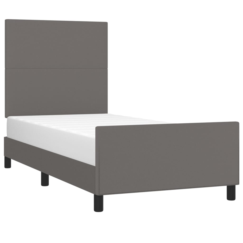 vidaXL Bettgestell mit Kopfteil Grau 100x200 cm Kunstleder - Image 3