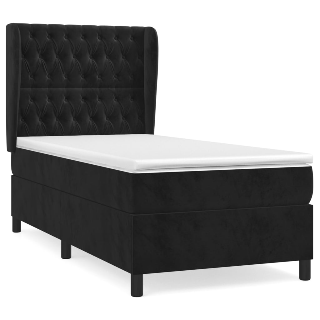 vidaXL Boxspringbett mit Matratze Schwarz 90x200 cm Samt - Image 2