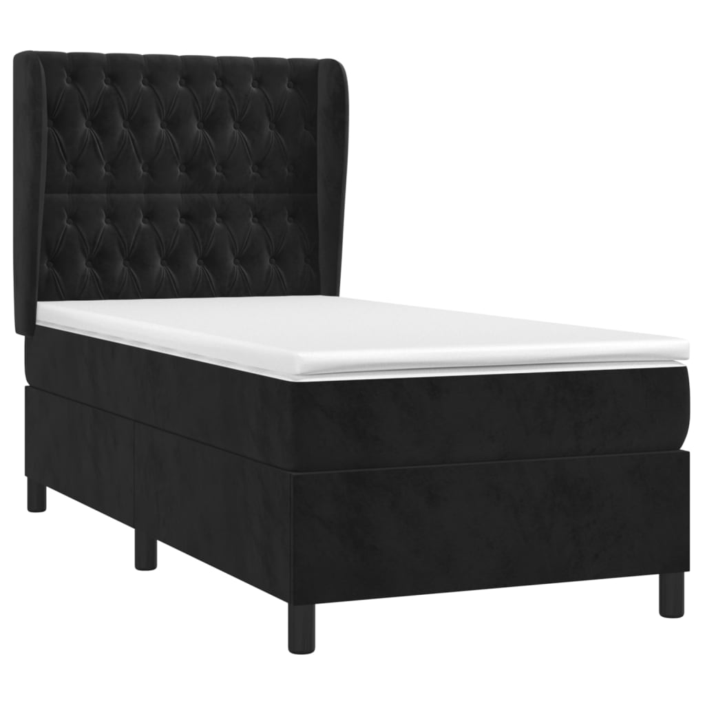 vidaXL Boxspringbett mit Matratze Schwarz 90x200 cm Samt - Image 3