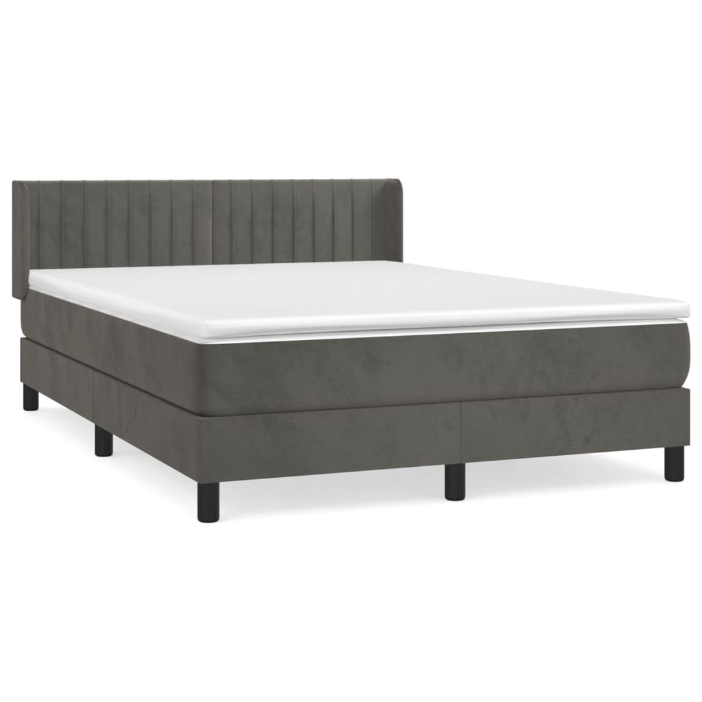 vidaXL Boxspringbett mit Matratze Dunkelgrau 140x200 cm Samt - Image 2