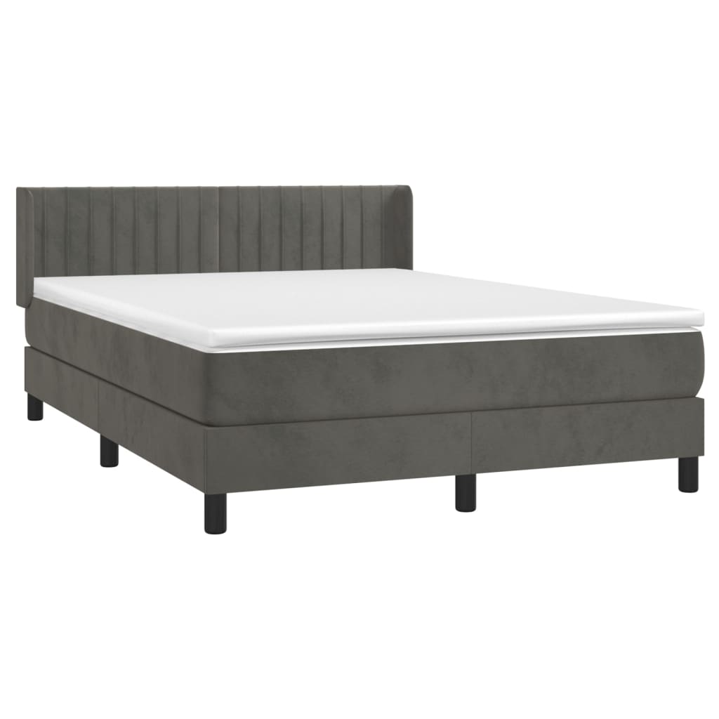 vidaXL Boxspringbett mit Matratze Dunkelgrau 140x200 cm Samt - Image 3