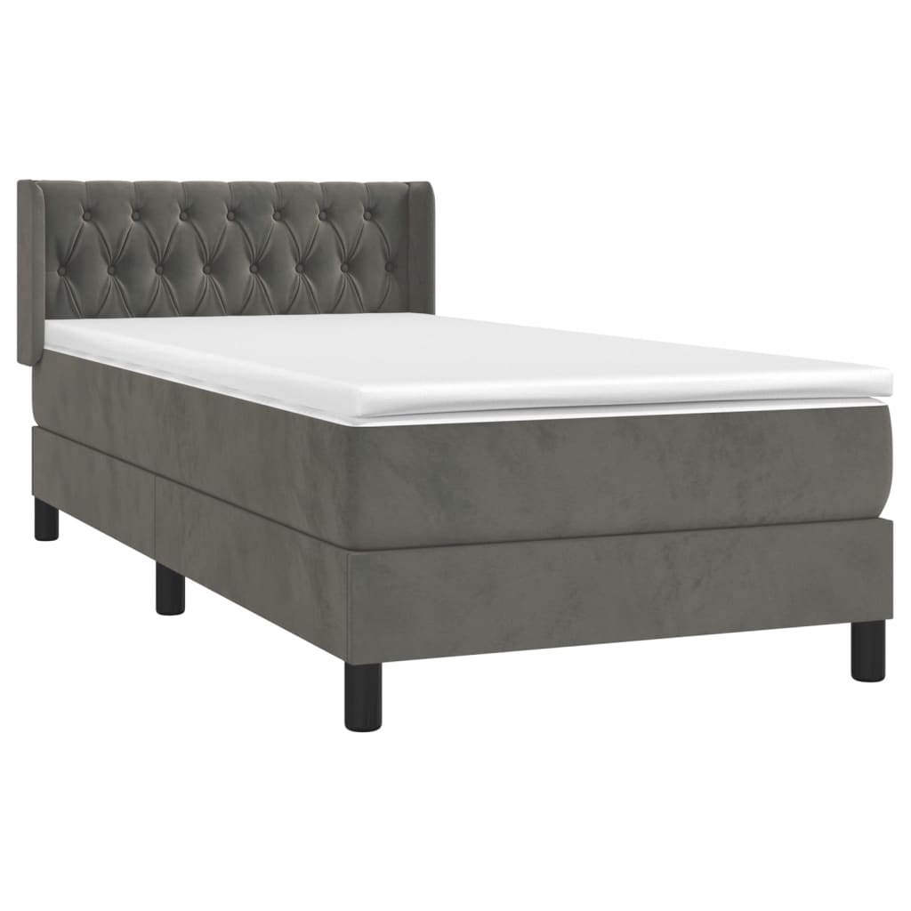 vidaXL Boxspringbett mit Matratze Dunkelgrau 90x200 cm Samt - Image 3