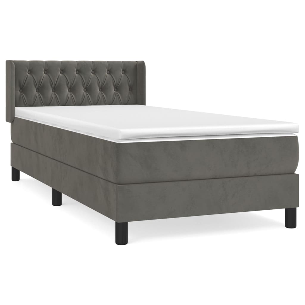 vidaXL Boxspringbett mit Matratze Dunkelgrau 90x200 cm Samt - Image 2